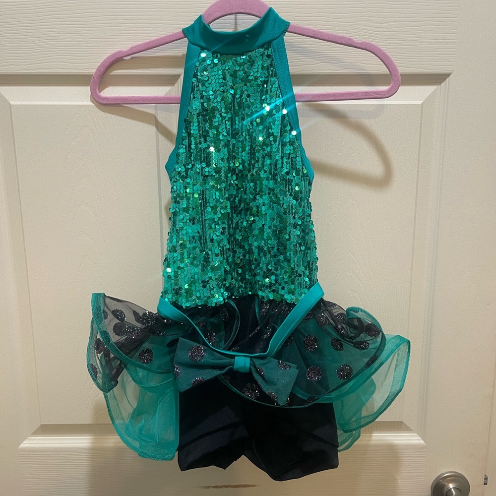 Weissman Dance Costume Child Size LC Green Sequin Tutu Bow Ballet Jazz Recital